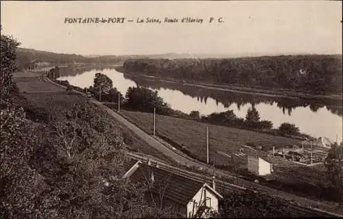 Ak Fontaine le Port Seine et Marne, La Seine, Route d'Hericy