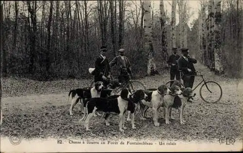 Ak Fontainebleau Seine et Marne,, Chasse a courre en Foret de Fontainebleau, un relais