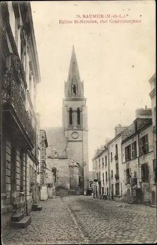 Ak Saumur Maine et Loire, Rue Courcouronne, Eglise Saint Nicolas