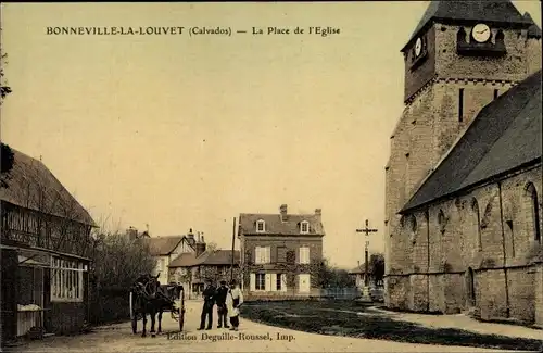 Ak Bonneville la Louvet Calvados, La Place de l'Eglise
