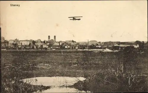 Ak Stenay Lothringen Meuse, Gesamtansicht, Flugzeug