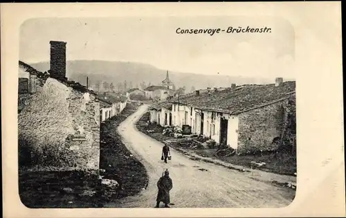 Ak Consenvoye Meuse, Brückenstraße, deutscher Soldat, I. WK