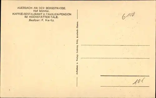 Ak Auerbach Bensheim an der Bergstraße Hessen, Hof Mühltal, Vogelschau