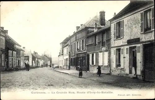 Ak Garennes Eure, La Grande Rue, Route d'Ivry la Bataille