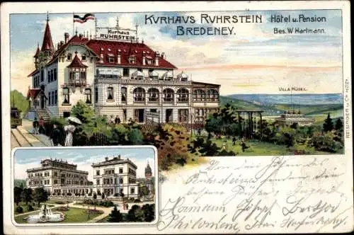 Litho Bredeney Essen im Ruhrgebiet, Kurhaus Ruhrstein, Hotel, Villa Hügel