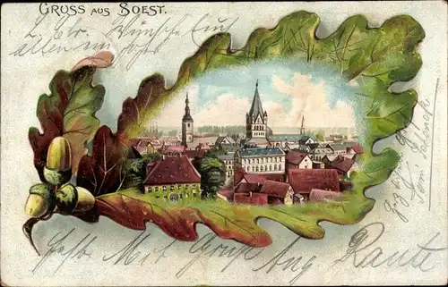 Präge Eichenblatt Litho Soest in Nordrhein Westfalen, Blick auf den Ort