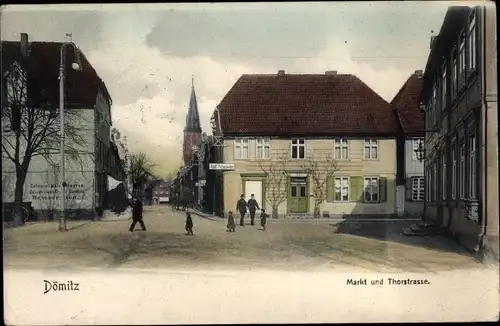 Ak Dömitz an der Elbe, Markt und Torstraße