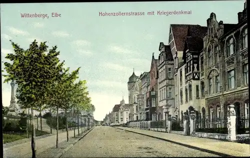 Ak Wittenberge an der Elbe Prignitz, Hohenzollernstraße, Kriegerdenkmal