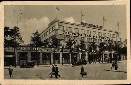 Ak Berlin Kreuzberg, Europahaus, Partie am Anhalter Bahnhof, Münchener Hofbräu Ausschank