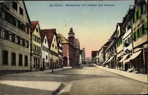 Ak Ebingen Albstadt in Württemberg, Marktstraße, Brunnen, Rathaus