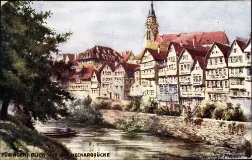 Künstler Ak Flower, Charles E., Tübingen am Neckar, Blick von der Neckarbrücke, Tuck