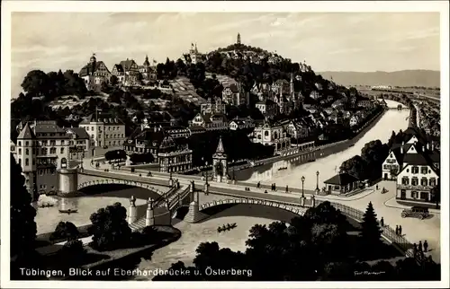 Künstler Ak Markert, Tübingen am Neckar Baden Württemberg, Blick auf Eberhardbrücke und Österberg