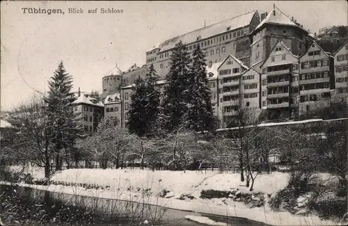 Ak Tübingen am Neckar, Blick auf das Schloss, Winteransicht