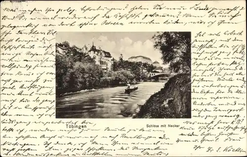 Ak Tübingen am Neckar, Schloss mit Neckar, Angler