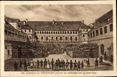 Ak Tübingen am Neckar, Liederfest im Schlosshpf 1843, 30. Schwäbisches Sängerfest 1913