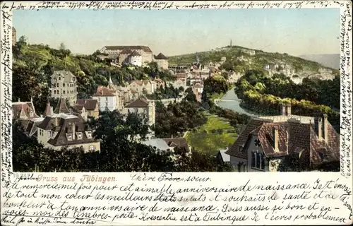 Ak Tübingen am Neckar, Blick auf den Ort mit Schloss