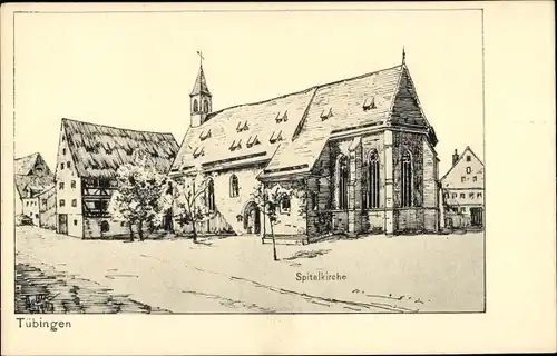 Künstler Ak Tübingen am Neckar, Spitalkirche