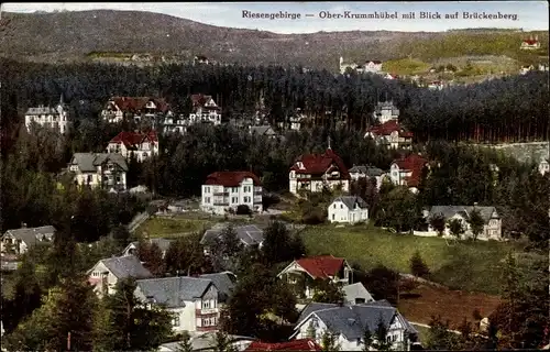 Ak Karpacz Górny Brückenberg Krummhübel Riesengebirge Schlesien, Blick auf den Ort mit Umgebung