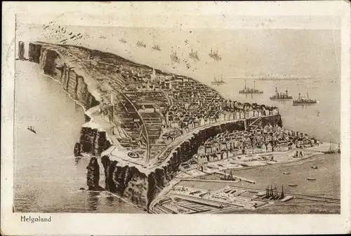 Ak Nordseeinsel Helgoland, Totalansicht der Insel