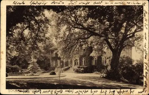 Ak Thumby in Schleswig Holstein, Das Schloss Grünholz, Seitenansicht und Grünanlage