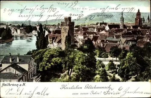 Ak Heilbronn am Neckar, Glückwunsch Neujahr, Blick auf den Ort, Zieher