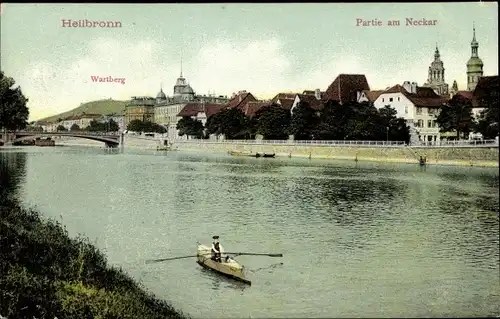 Ak Heilbronn am Neckar, Ruderpartie mit Blick zum Wartberg