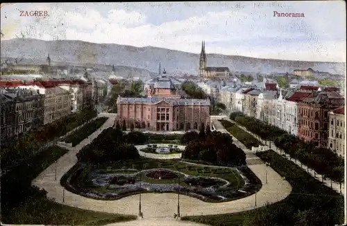 Ak Zagreb Kroatien, Panorama der Stadt, Parkpartie