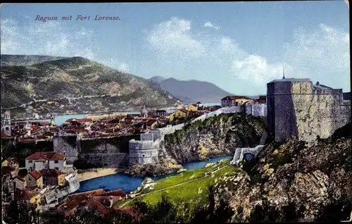Ak Ragusa Dubrovnik Kroatien, Ortsansicht mit Fort Lorenzo, Photochromie Purger 8872