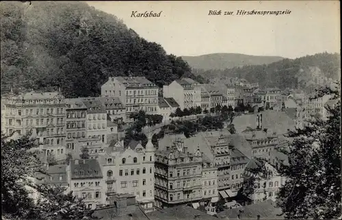 Ak Karlovy Vary Karlsbad Stadt, Blick zur Hirschensprungzeile