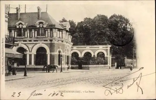 Ak Fontainebleau Seine et Marne, La Poste, Pferd