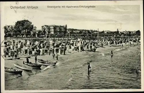 Ak Ostseebad Ahlbeck Heringsdorf auf Usedom, Strandpartie mit Kaufmanns Erholungsheim