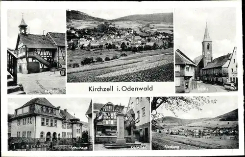 Ak Kirchzell im Odenwald Unterfranken, Gesamtansicht, Rathaus, Schule, Denkmal, Siedlung