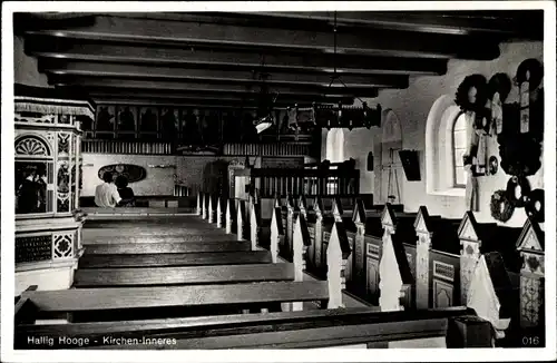 Ak Hallig Hooge in Nordfriesland, Kircheninneres