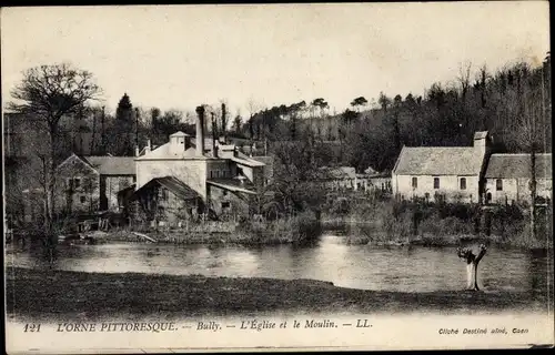 Ak Bully Calvados, L'Eglise et le Moulin