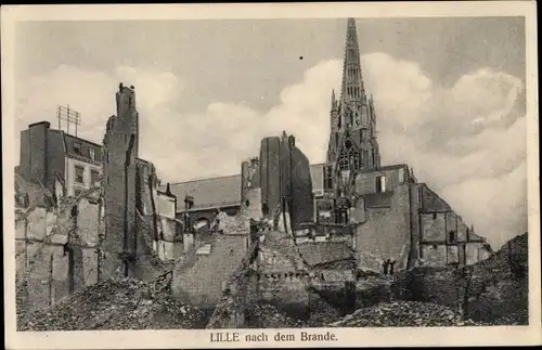 Ak Lille Nord, Teilansicht nach dem Brand, Kriegszerstörungen, I WK