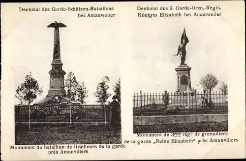 Ak Amanvillers Amanweiler Moselle, Denkmal Garde Schützen Batl., 3. Garde Grenadier Regt.