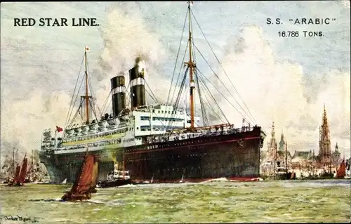 Künstler Ak Dampfschiff SS Arabic, Red Star Line RSL