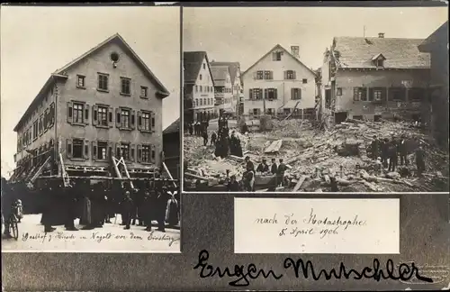 Foto Ak Nagold im Schwarzwald, Gasthof zum Hirsch, Anhebung und Einsturz 1906, Trümmer