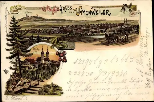 Litho Uttenweiler in Württemberg, Panorama, Kirche