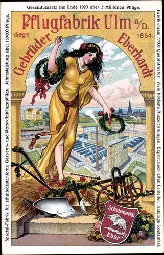 Künstler Ak Ulm an der Donau, Pflugfabrik Gebrüder Eberhardt
