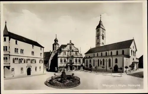 Ak Wangen im Allgäu, Marktplatz, Kirche, Rathaus