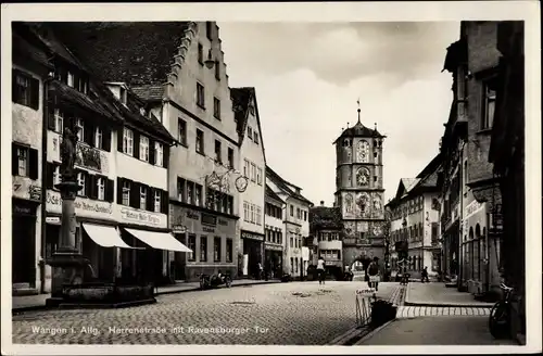 Ak Wangen im Allgäu Baden Württemberg, Herrenstraße, Ravensburger Tor, Matthäus Müller Metzgerei