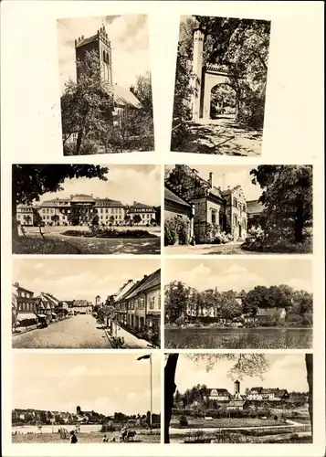 Ak Schelesnodoroschny Gerdauen Ostpreußen, Kirche, Schloss, Straßenpartie, Teilansichten