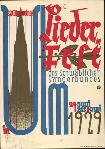 Ak Ulm an der Donau, 32. Allg. Liederfest des Schwäbischen Sängerbundes 1929