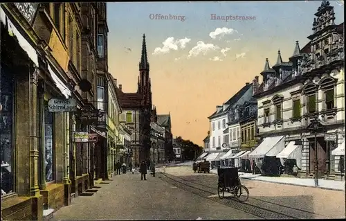 Ak Offenburg in Baden Schwarzwald, Hauptstraße, Geschäfte
