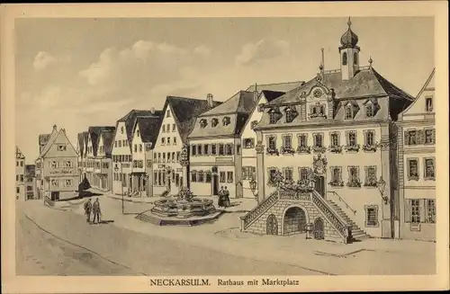 Künstler Ak Neckarsulm in Baden Württemberg, Rathaus, Marktplatz