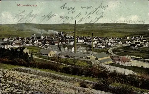 Ak Münsingen in Württemberg, Panorama, Fabrik