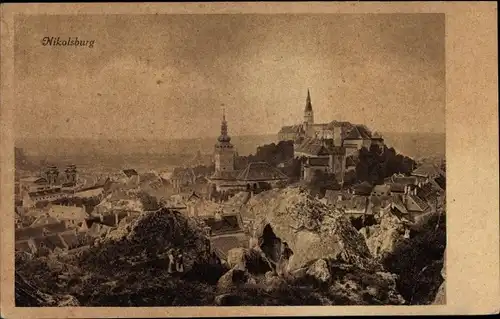 Ak Mikulov Nikolsburg Südmähren, Blick auf den Ort