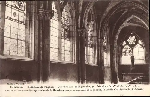 Ak Champeaux Seine et Marne, Eglise, interieur, les Vitraux, cote gauche