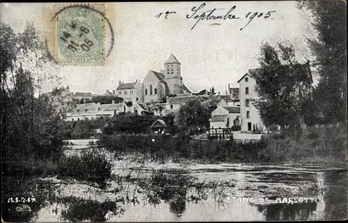 Ak Marlotte Seine et Marne, Etang, Blick auf den Ort, Kirche